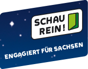 Logo Schau rein! mit blauem Hintergrund